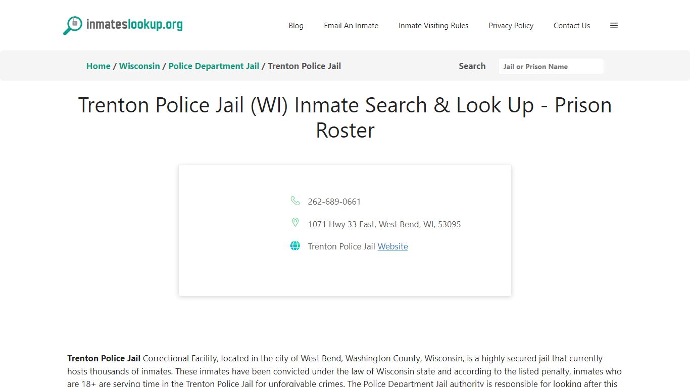 Trenton Police Jail (WI) Inmate Search & Look Up - Prison Roster