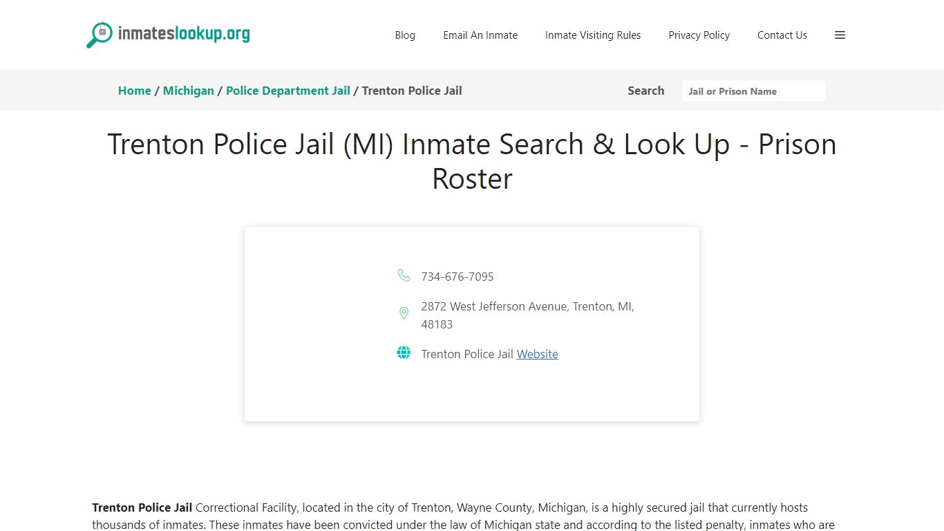 Trenton Police Jail (MI) Inmate Search & Look Up - Prison Roster