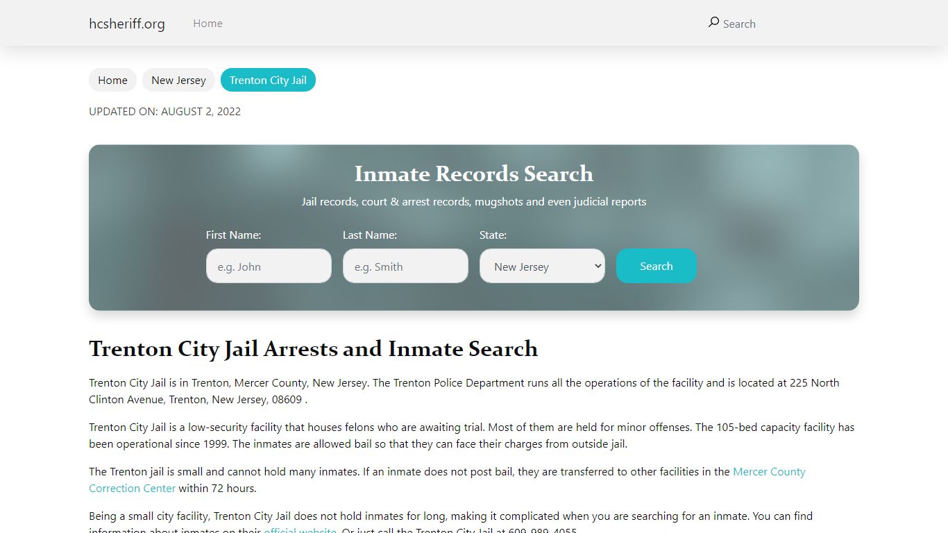 Trenton City Jail Arrests and Inmate Search - hcsheriff.org